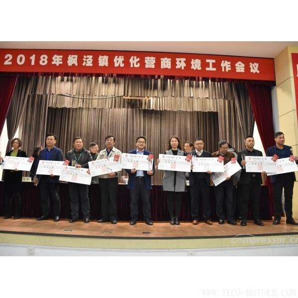 【壓縮機(jī)】漢鐘精機(jī)和德耐爾在楓涇鎮(zhèn)2018年優(yōu)化營商環(huán)境工作會議上獲獎 - TECO東元電機(jī) | 變頻器·伺服電機(jī)·減速機(jī)·電機(jī)解決方案