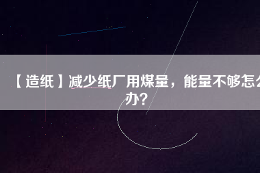 【造紙】減少紙廠用煤量，能量不夠怎么辦？